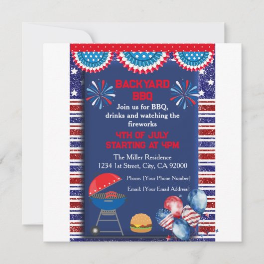 4. Juli Unabhängigkeitstag Grillen Party Design Einladung (Vorderseite)