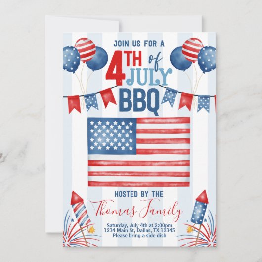 4. Juli Unabhängigkeitstag GRILLEN Party Einladung (Vorderseite)