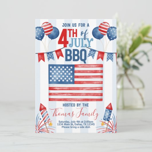 4. Juli Unabhängigkeitstag GRILLEN Party Einladung (Stehend Vorderseite)