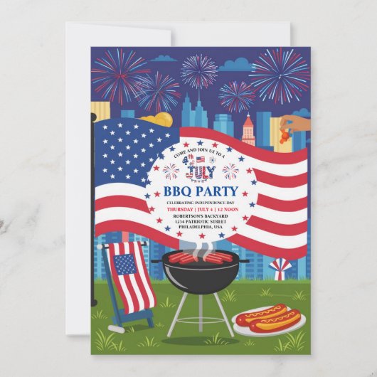 4. Juli Unabhängigkeitstag GRILLEN Party Einladung (Vorderseite)