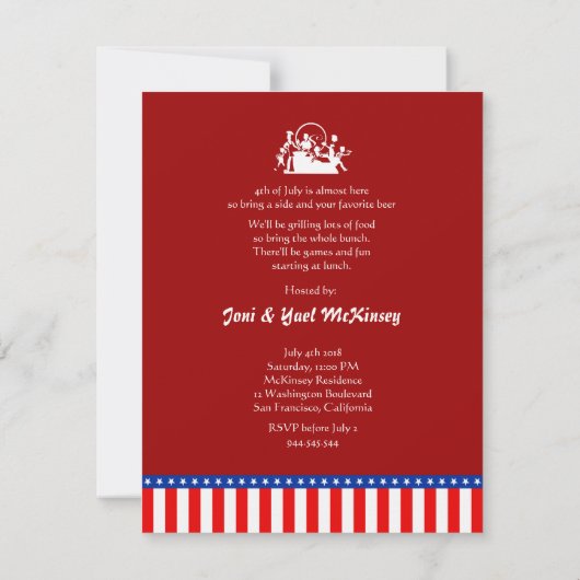 4. Juli Unabhängigkeitstag GRILLEN Party Einladung (Rückseite)