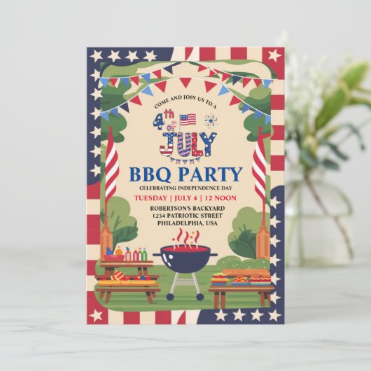 4. Juli Unabhängigkeitstag GRILLEN Party Einladung (Stehend Vorderseite)