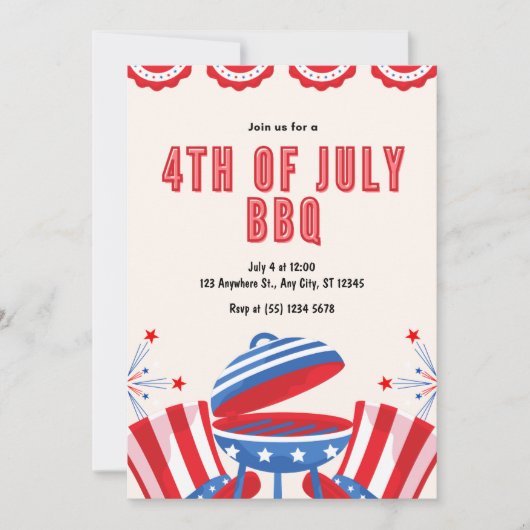 4. Juli Unabhängigkeitstag GRILLEN Party Einladung (Vorderseite)