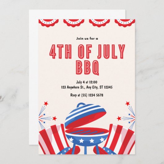 4. Juli Unabhängigkeitstag GRILLEN Party Einladung (Vorne/Hinten)