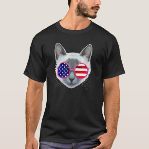 4. Juli Unabhängigkeitstag Katze USA-Flagge-Brille T-Shirt
