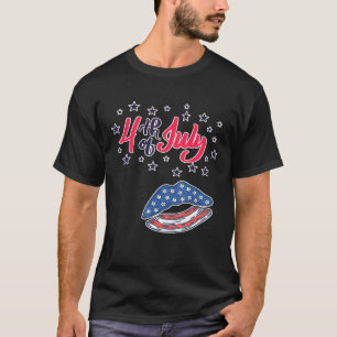 4. Juli Unabhängigkeitstag Kiss Lips American Fl T-Shirt