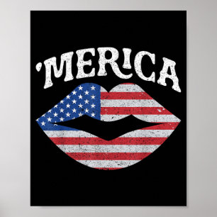 4. Juli Unabhängigkeitstag MERICA Kuss Mund USA Poster