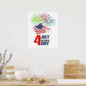 4. Juli - Unabhängigkeitstag mit Fahne und Feuerwe Poster (Küche)
