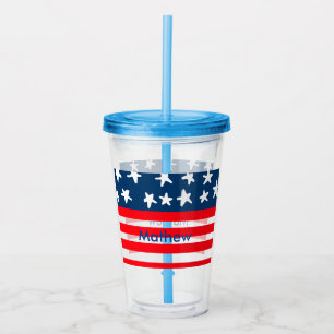 4. Juli Unabhängigkeitstag: Namenstext US-Flagge h Acryltrinkbecher