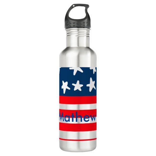 4. Juli Unabhängigkeitstag: Namenstext US-Flagge h Edelstahlflasche (Vorderseite)