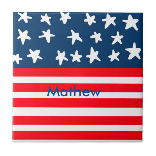 4. Juli Unabhängigkeitstag: Namenstext US-Flagge h Fliese