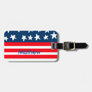 4. Juli Unabhängigkeitstag: Namenstext US-Flagge h Gepäckanhänger