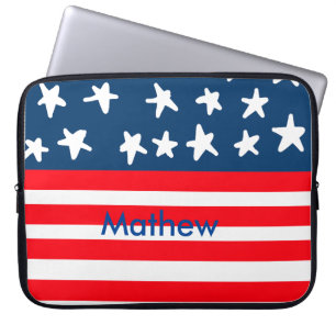 4. Juli Unabhängigkeitstag: Namenstext US-Flagge h Laptopschutzhülle