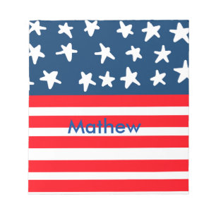 4. Juli Unabhängigkeitstag: Namenstext US-Flagge h Notizblock
