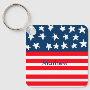 4. Juli Unabhängigkeitstag: Namenstext US-Flagge h Schlüsselanhänger