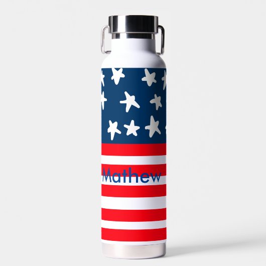 4. Juli Unabhängigkeitstag: Namenstext US-Flagge h Trinkflasche (Vorne)