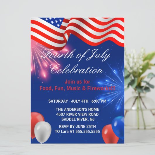 4. Juli Unabhängigkeitstag Party Einladung (Stehend Vorderseite)