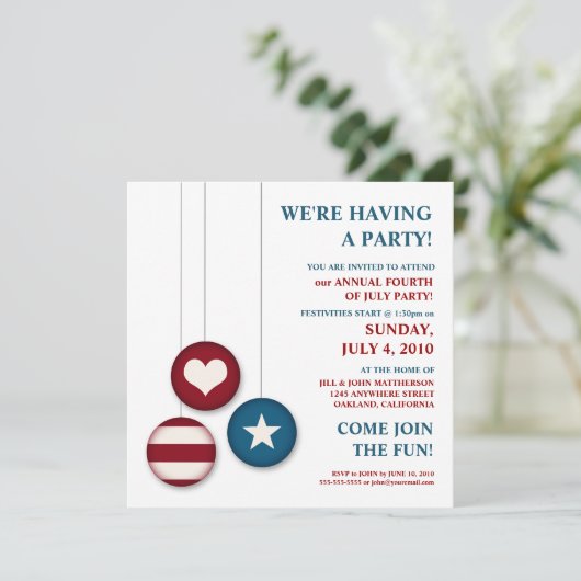 4. Juli Unabhängigkeitstag| Party Einladungen (Stehend Vorderseite)