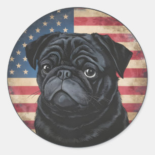 4. Juli Unabhängigkeitstag Patriotischer Pug Aufkl Runder Aufkleber