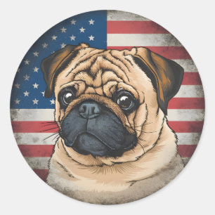 4. Juli Unabhängigkeitstag Patriotischer Pug Aufkl Runder Aufkleber