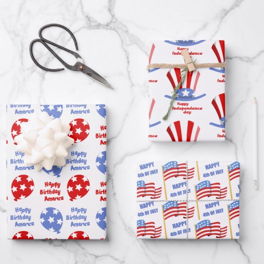 4. Juli Unabhängigkeitstag Patriotisches Amerika Geschenkpapier Set (Vorderseite)