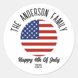 4. Juli Unabhängigkeitstag Personalisierter Name Runder Aufkleber
