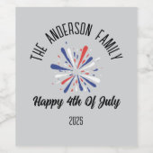 4. Juli Unabhängigkeitstag Personalisierter Name Weinetikett (Einzelnes Label)