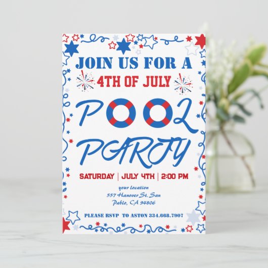 4. Juli Unabhängigkeitstag Pool Party Einladung (Stehend Vorderseite)