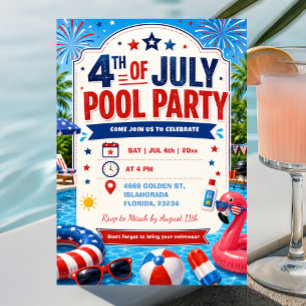 4. Juli Unabhängigkeitstag Poolparty Einladung