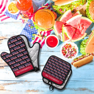 4. Juli Unabhängigkeitstag USA Flaggenmuster Ofenhandschuh & Topflappen-Set