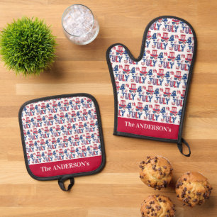 4. Juli Unabhängigkeitstag USA Ofenhandschuh & Topflappen-Set
