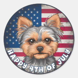 4. Juli Unabhängigkeitstag Yorkie Kreis Runder Aufkleber