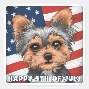 4. Juli Unabhängigkeitstag Yorkie Quadratischer Aufkleber