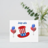 4. Juli Uncle Sam Hat and Balloons Postkarte (Stehend Vorderseite)