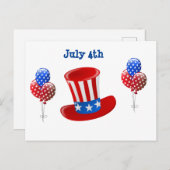 4. Juli Uncle Sam Hat and Balloons Postkarte (Vorne/Hinten)