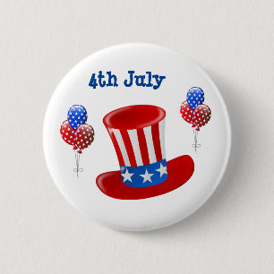 4. Juli Uncle Sam Hat und Balloons Button