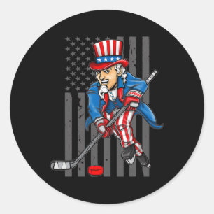4. Juli Uncle Sam Ice Hockey Boys American Fla Runder Aufkleber