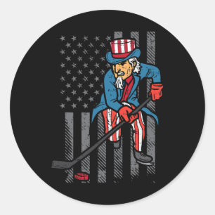 4. Juli Uncle Sam Ice Hockey US Flag America Men Runder Aufkleber