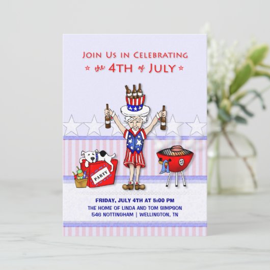4. Juli - Uncle Sam Party GRILLEN Einladung (Stehend Vorderseite)