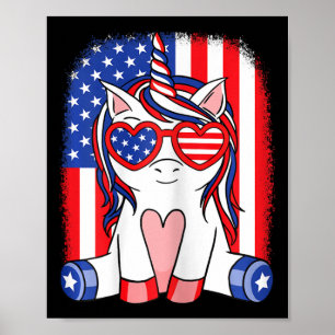 4. Juli Unicorn American Flag Patriotic Women Poster