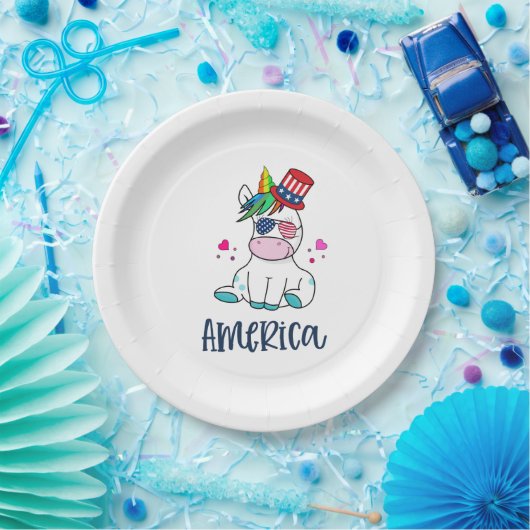 4. Juli Unicorn mit US-Flagge Sun Brillen Pappteller (Party)