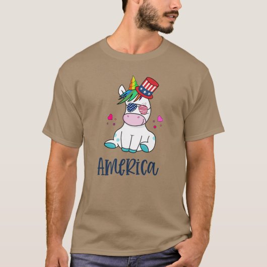 4. Juli Unicorn mit US-Flagge Sun Brillen T-Shirt (Vorderseite)