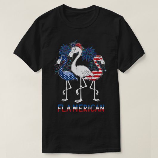 4. Juli US Flag Funny Patriotic Flamingo Flame T-Shirt (Design vorne)