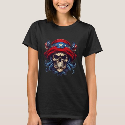 4. Juli US Flag Pirate T-Shirt (Vorderseite)