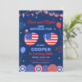 4. Juli US Flagge 1. Geburtstag Einladung (Stehend Vorderseite)