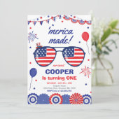 4. Juli US Flagge 1. Geburtstag Einladung (Stehend Vorderseite)