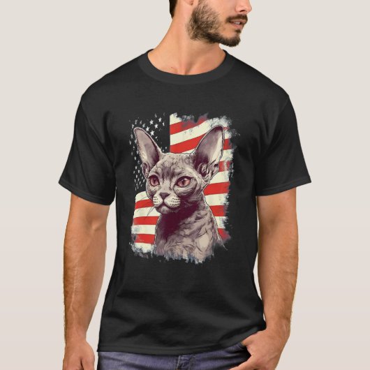 4. Juli US-Flagge Devon-Rex-Katze T-Shirt (Vorderseite)