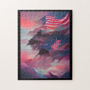 4. Juli US-Flagge Digitale abstrakte Kunst Puzzle