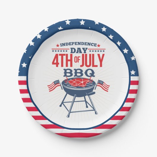 4. Juli US Flagge GRILLEN Pappteller (Vorderseite)