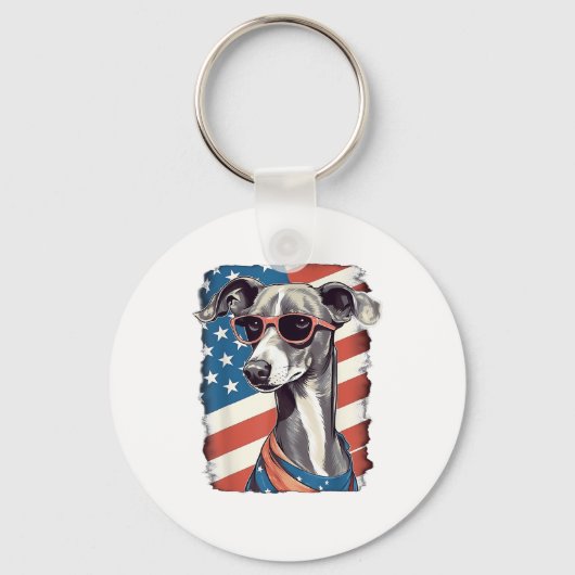 4. Juli US-Flagge Italienischer Windhund Hund Schlüsselanhänger (Vorderseite)